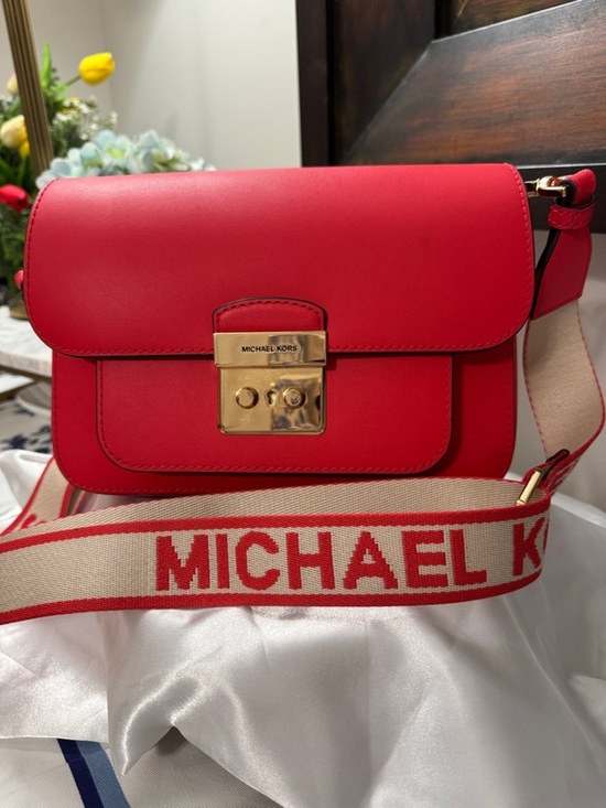 Michael Kors Handbags - Michael Kors Sloan Editor Red Leather Crossbody with Branded Canvas Strap